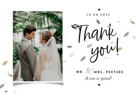 Bedankkaart bruiloft ecologisch blaadjes thank you fotokaart