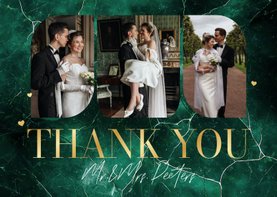 Bedankkaart bruiloft groen marmer stijlvol foto's bedankt