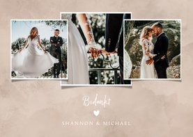 Bedankkaart bruiloft neutrale waterverf fotocollage