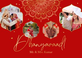 Bedankkaart Hindoestaans romantisch rood hartjes mandala