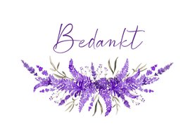 Bedankkaart rouw lavendel waterverf illustratie bloemen