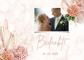 Bedankkaart trouwen hortensiabloemen