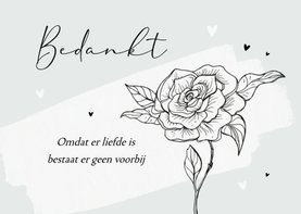Bedankt rouwkaart stijlvol roos lijntekening vlinder hartjes