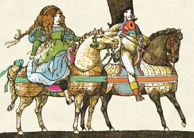 Bijzondere kaart van een jongen en een meisje op paarden