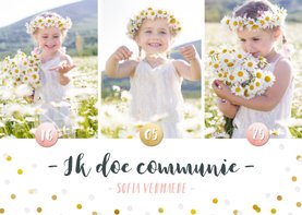 Communie fotocollage kaart meisje met goudlook confetti