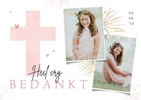 Communiefeest bedankkaart kruis roze bohemian foto's