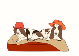 Dierenkaart vrolijke honden met hoedje op