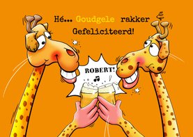 Een grappige en verrassende verjaardagskaart met 2 giraffen