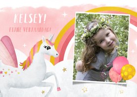 Eenhoorn unicorn verjaardagskaart voor een meisje met foto