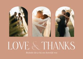 Elegante bedankkaartje huwelijk met eigen fotos roestkleur