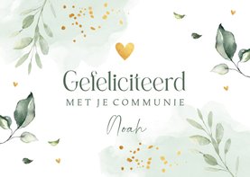 Felicitatie communie floral waterverf bladeren