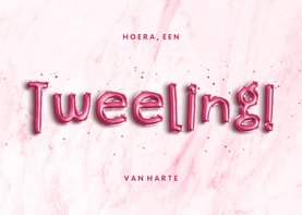 Felicitatie folieballon roze 'Hoera, een tweeling!' 