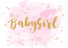 Felicitatie geboorte meisje aquarel hartjes roze