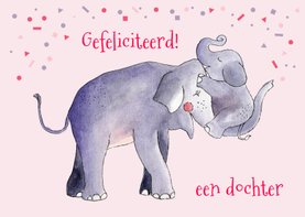 Felicitatie geboorte meisje illustratie olifant en jong 