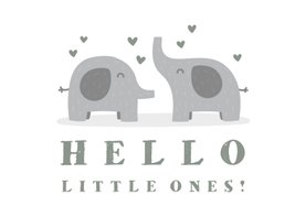 Felicitatiekaart geboorte tweeling olifantjes met hartjes