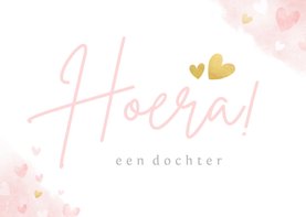 Felicitatiekaart - hoera een dochter met roze hartjes 