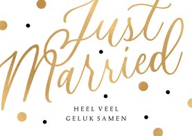 Felicitatiekaart Just Married typografisch goud confetti