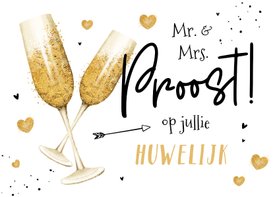 Felicitatiekaart proost champagne huwelijk liefde hartjes