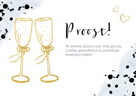 Felicitatiekaart trouwen met gouden champagneglazen toast