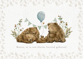 Felicitatiekaartje geboorte derde kindje met beren familie