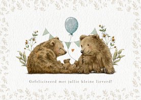 Felicitatiekaartje jongen geboorte tweede kindje met beren