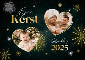 Fijne kerst gelukkig 2025 kerstkaart vuurwerk sterren foto's