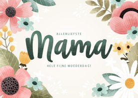 Fleurige moederdag kaart met bloemen, plantjes 'Mama'