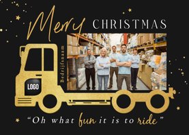 Foto kerstkaart transportbedrijf vrachtwagen goud