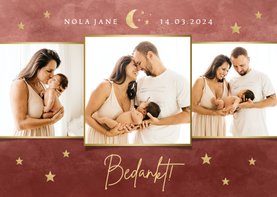 Fotocollage geboorte bedankkaartje met maantje en sterretjes