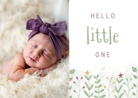 Fotokaart felicitatie geboorte met takjes en bloemetjes