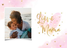 Fotokaart 'Lieve Mama' met hartjes goudlook