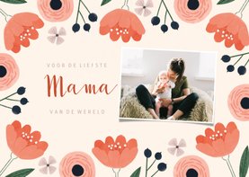 Fotokaart moederdag met roze bloemen en liefste mama