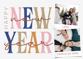 Fotokaartje happy new year gekleurd met twee foto's