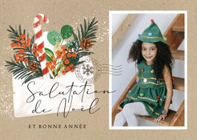 Franse nieuwjaarsgroet envelop kersttak foto stempel