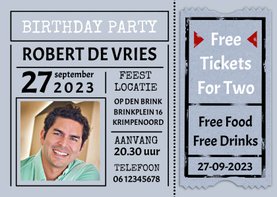 'Free Tickets For Two' uitnodiging verjaardag