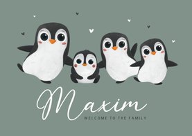 Geboortekaartje dieren groot gezin pinguïns winter hartjes