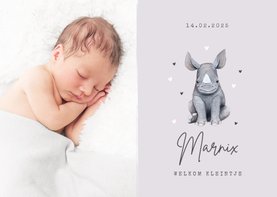 Geboortekaartje dieren neushoorn hartjes foto