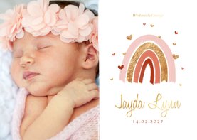 Geboortekaartje hip meisje regenboog roze goud foto