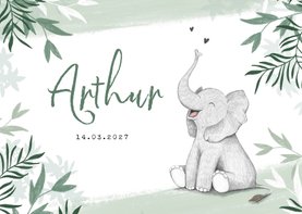 Geboortekaartje met olifant jongen groen jungle