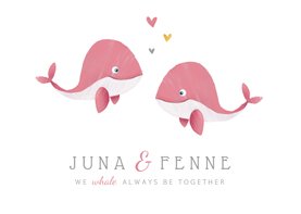 Geboortekaartje tweeling meisjes met schattige walvisjes!
