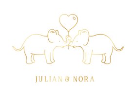 Geboortekaartje voor een tweeling twee gouden olifantjes 