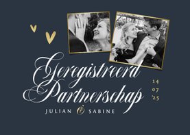 Geregistreerd partnerschap stijlvol uitnodiging goud chique 