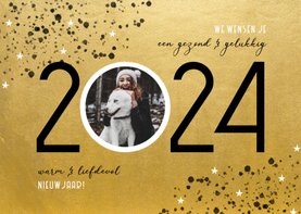 Goudlook nieuwjaarskaart 2024 spetters sterren en foto