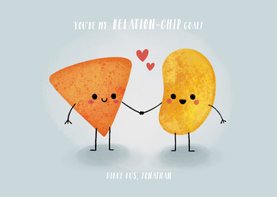 Grappige liefdekaart "relation-chip goals" met chipjes