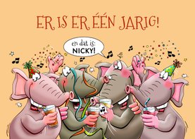 Grappige verjaardagskaart met 4 leuke olifanten
