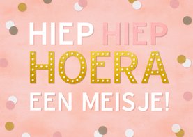 Hippe felicitatiekaart geboorte meisje roze met confetti