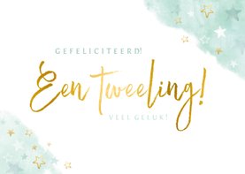 Hippe felicitatiekaart geboorte tweeling waterverf sterren