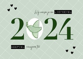 Hippe nieuwjaarskaart duifje liefdevol & hoopvol 2024