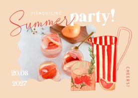 Hippe uitnodiging summer party cocktails fruit illustratie 