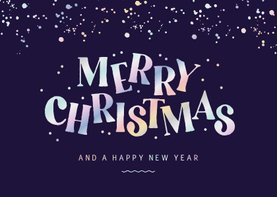 Holografische kerstkaart merry christmas spetters typografie
